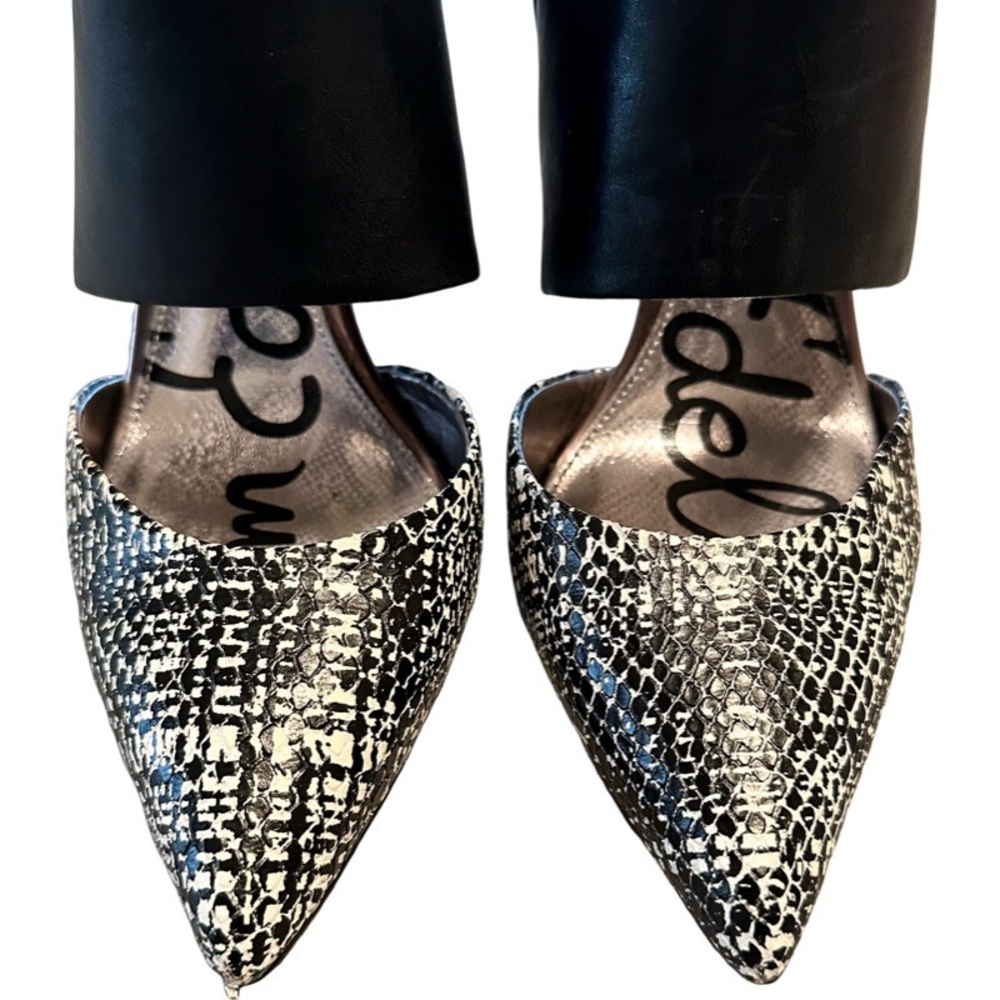 Sam Edelman Black and White Monroe Pointed Toe Stiletto Mules - Picture 10 of 12